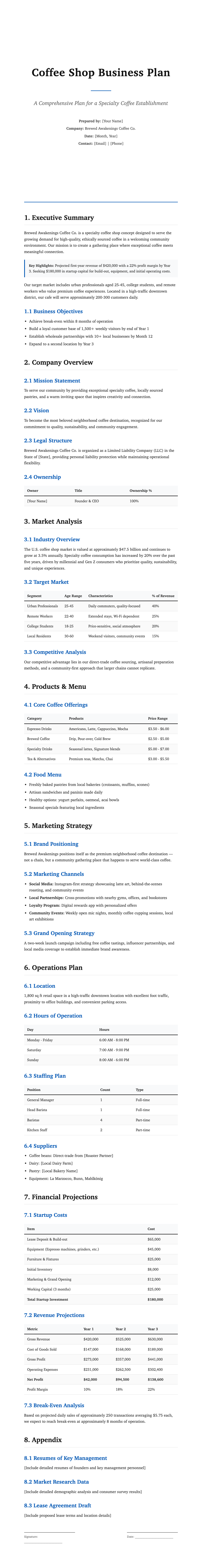 Classic professional coffee shop business plan